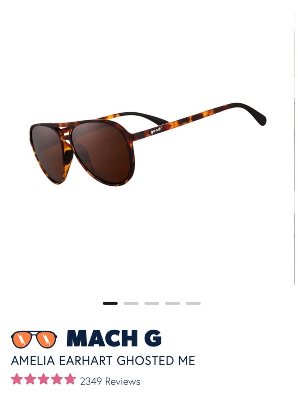 Goodr Amelia Earhart ghosted me tortoise shell aviator sunglasses Mach G black